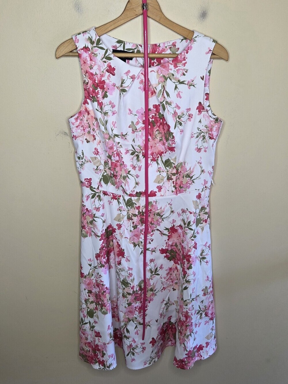 AGB Pink White Green Cottagecore Floral A-line Dress Spring Summer Size 12